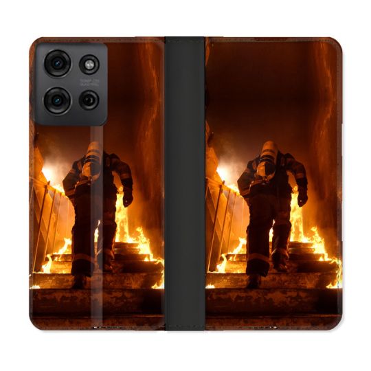 Housse cuir portefeuille Pour Motorola G75 5G Pompier Escalier