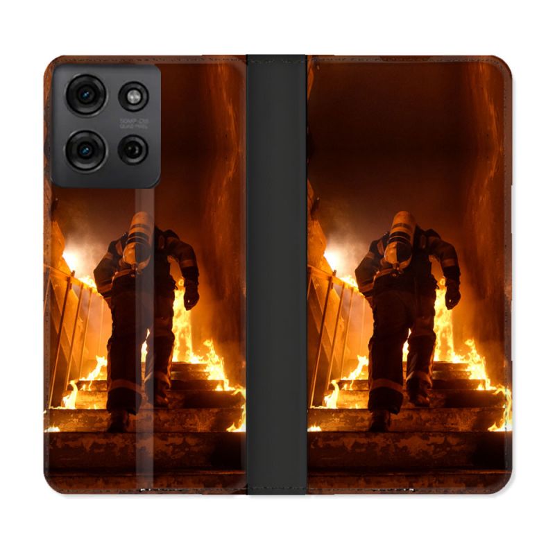 Housse cuir portefeuille Pour Motorola G75 5G Pompier Escalier