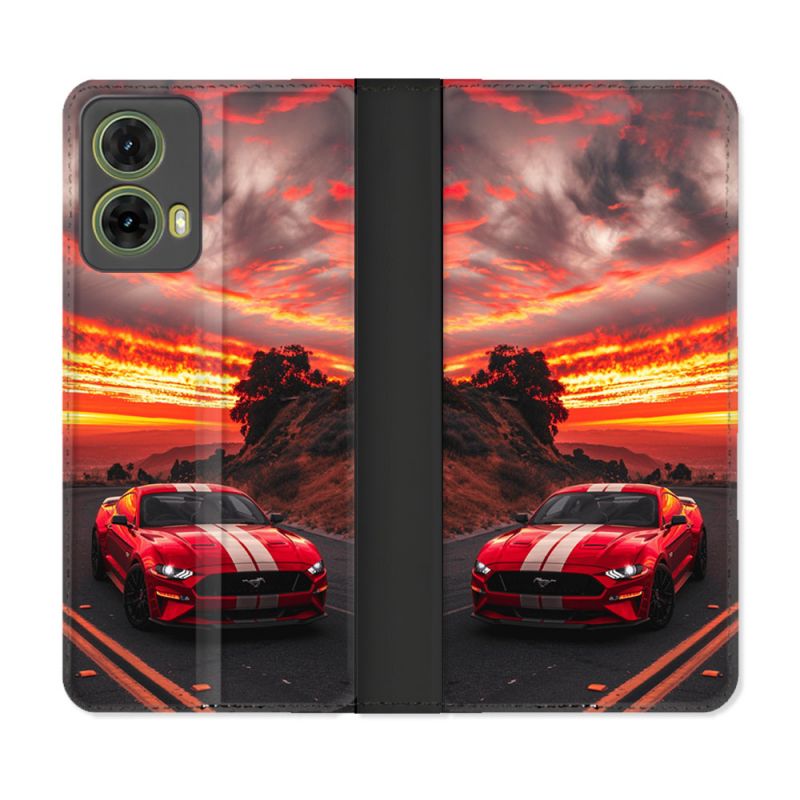 Housse cuir portefeuille Pour Motorola G85 5G Ford Mustang GT500 Rouge