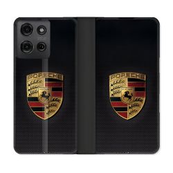 Housse cuir portefeuille Pour Motorola G75 5G Porsche Carbone