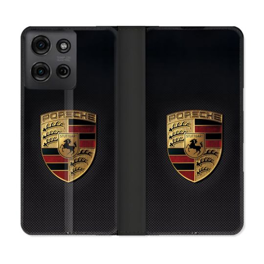 Housse cuir portefeuille Pour Motorola G75 5G Porsche Carbone