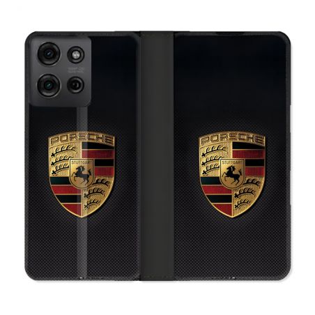 Housse cuir portefeuille Pour Motorola G75 5G Porsche Carbone