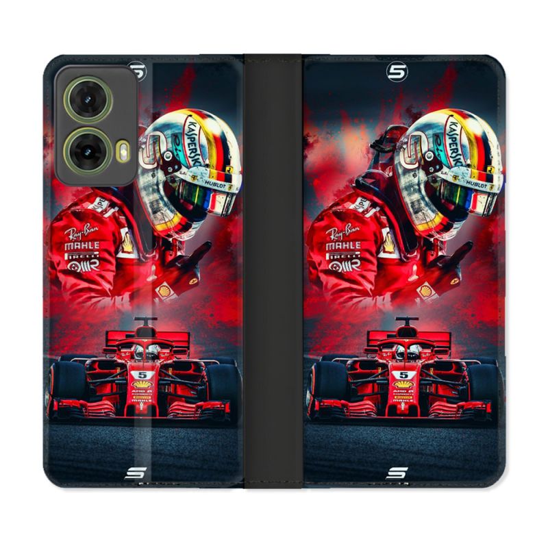 Housse cuir portefeuille Pour Motorola G85 5G Formule 1 F1 Ferrari