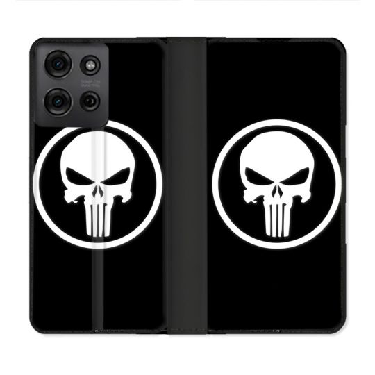 Housse cuir portefeuille Pour Motorola G75 5G Punisher
