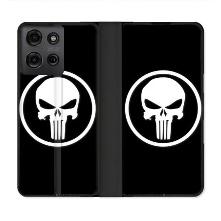 Housse cuir portefeuille Pour Motorola G75 5G Punisher