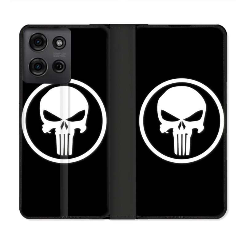 Housse cuir portefeuille Pour Motorola G75 5G Punisher