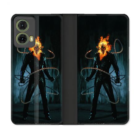 Housse cuir portefeuille Pour Motorola G85 5G Ghost Rider
