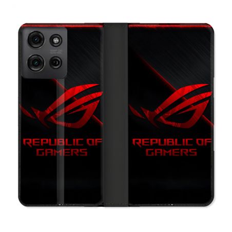 Housse cuir portefeuille Pour Motorola G75 5G ROG Rouge