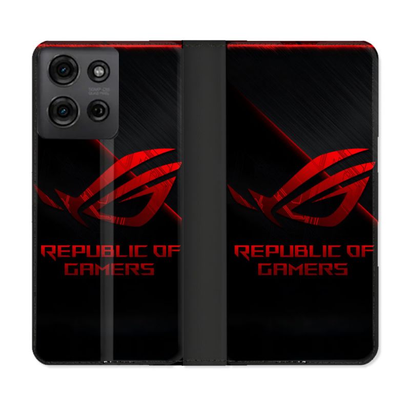 Housse cuir portefeuille Pour Motorola G75 5G ROG Rouge