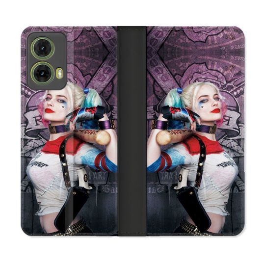 Housse cuir portefeuille Pour Motorola G85 5G Harley Quinn Batte