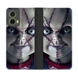 Housse cuir portefeuille Pour Motorola G85 5G Horreur Chucky Cicatrice