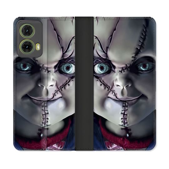 Housse cuir portefeuille Pour Motorola G85 5G Horreur Chucky Cicatrice