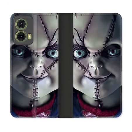 Housse cuir portefeuille Pour Motorola G85 5G Horreur Chucky Cicatrice