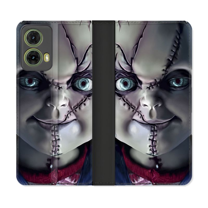 Housse cuir portefeuille Pour Motorola G85 5G Horreur Chucky Cicatrice