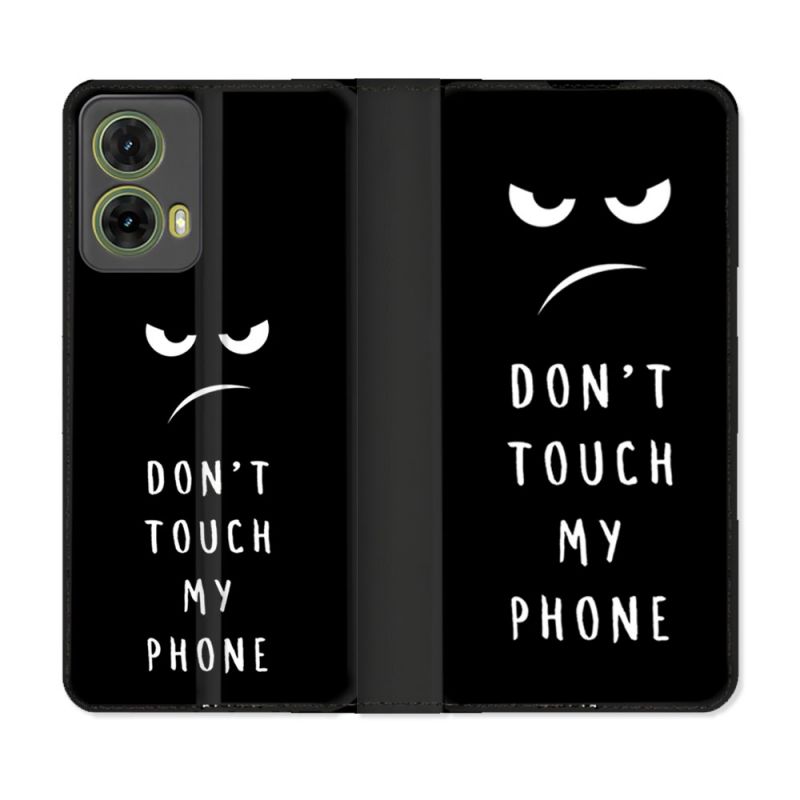 Housse cuir portefeuille Pour Motorola G85 5G Humour Don't Touch