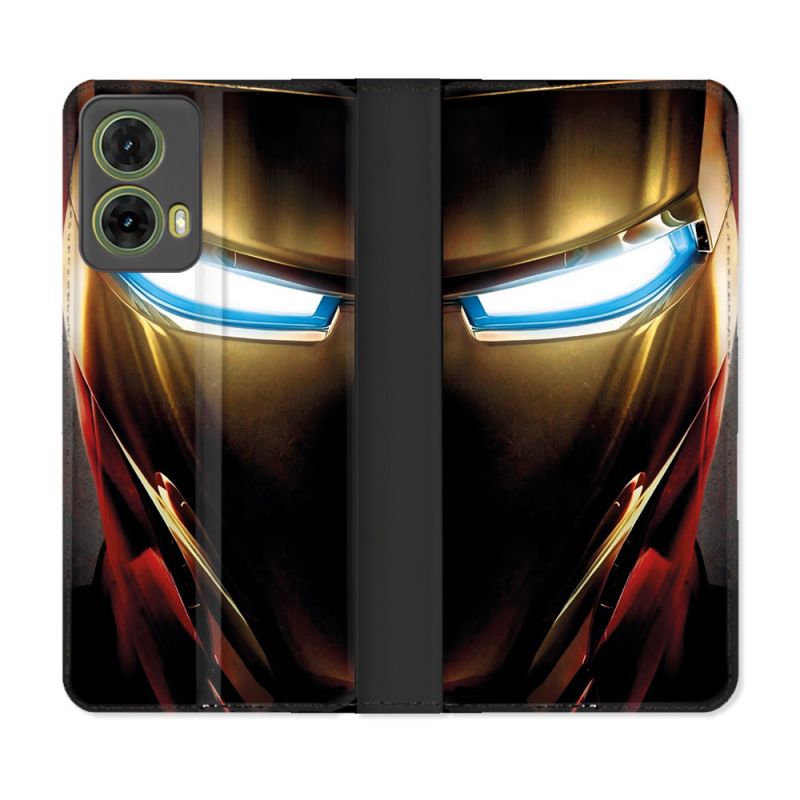 Housse cuir portefeuille Pour Motorola G85 5G Iron Man Casque