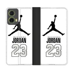 Housse cuir portefeuille Pour Motorola G85 5G Jordan 23 Blanc
