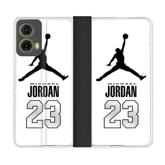 Housse cuir portefeuille Pour Motorola G85 5G Jordan 23 Blanc