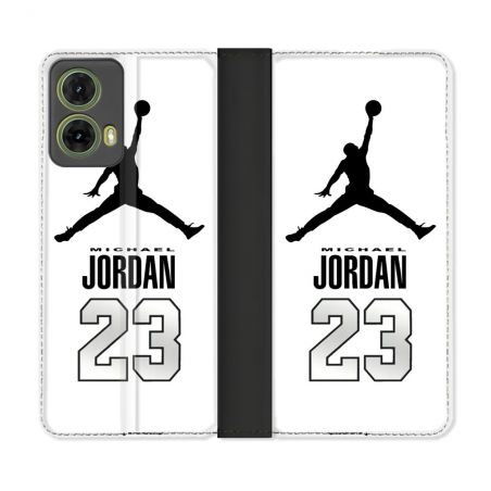 Housse cuir portefeuille Pour Motorola G85 5G Jordan 23 Blanc