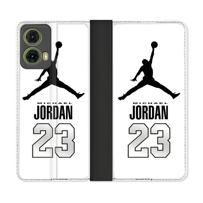 Housse cuir portefeuille Pour Motorola G85 5G Jordan 23 Blanc