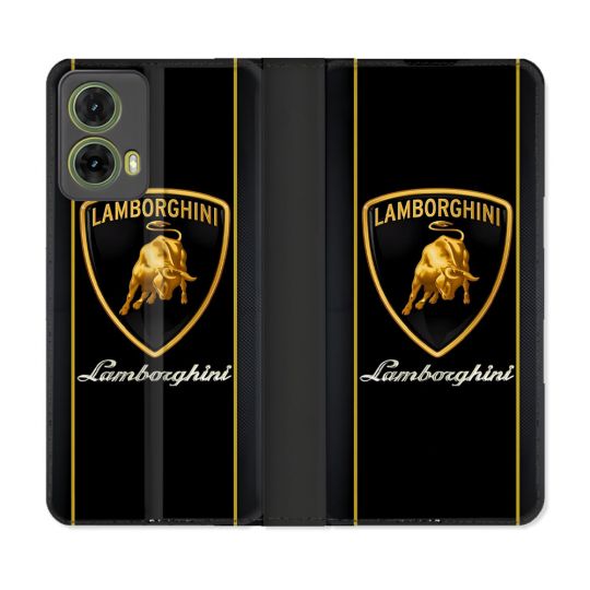 Housse cuir portefeuille Pour Motorola G85 5G Lamborghini Carbone
