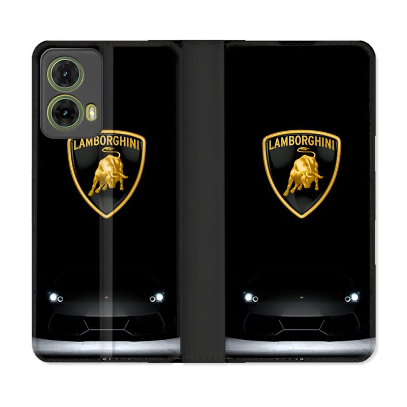 Housse cuir portefeuille Pour Motorola G85 5G Lamborghini Noir
