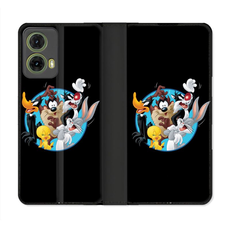 Housse cuir portefeuille Pour Motorola G85 5G Looney Tunes