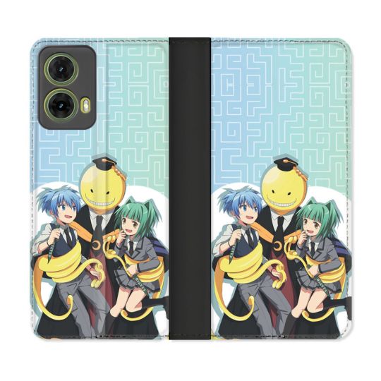 Housse cuir portefeuille Pour Motorola G85 5G Manga Assassination Classroom Kuro Trio
