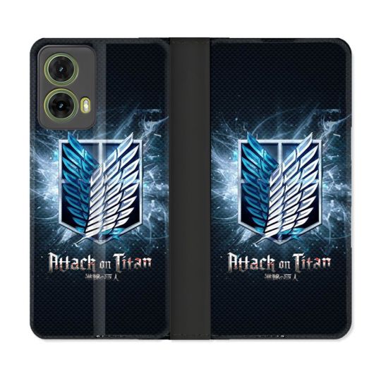 Housse cuir portefeuille Pour Motorola G85 5G Manga Attaque Titans Noir