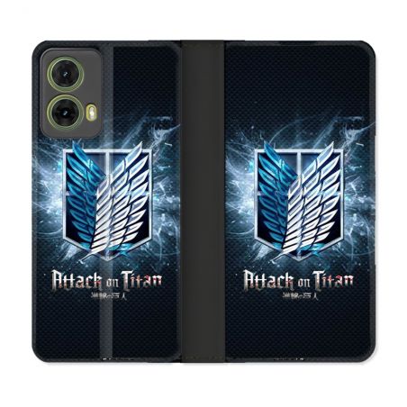 Housse cuir portefeuille Pour Motorola G85 5G Manga Attaque Titans Noir
