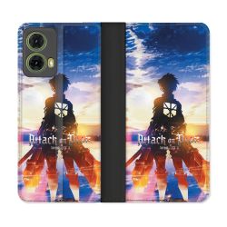 Housse cuir portefeuille Pour Motorola G85 5G Manga Attaque Titans Soleil