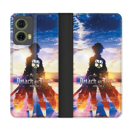 Housse cuir portefeuille Pour Motorola G85 5G Manga Attaque Titans Soleil