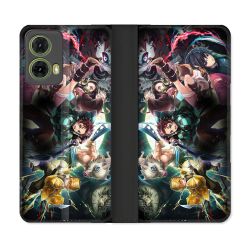 Housse cuir portefeuille Pour Motorola G85 5G Manga Demon Slayer Groupe