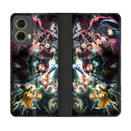 Housse cuir portefeuille Pour Motorola G85 5G Manga Demon Slayer Groupe