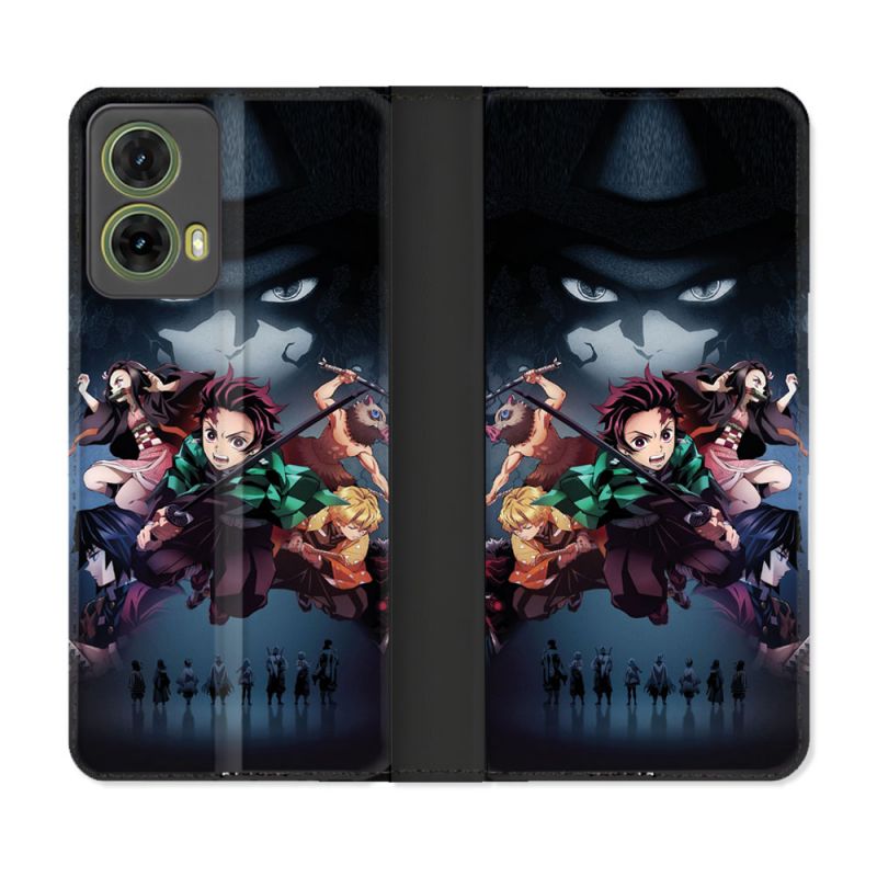 Housse cuir portefeuille Pour Motorola G85 5G Manga Demon Slayer Noir