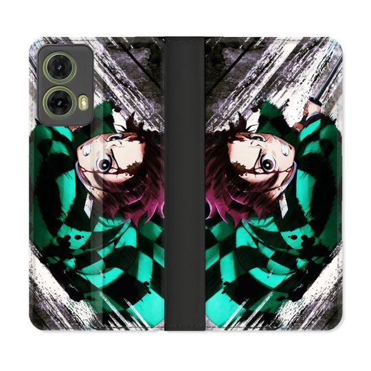 Housse cuir portefeuille Pour Motorola G85 5G Manga Demon Slayer Tanjiro