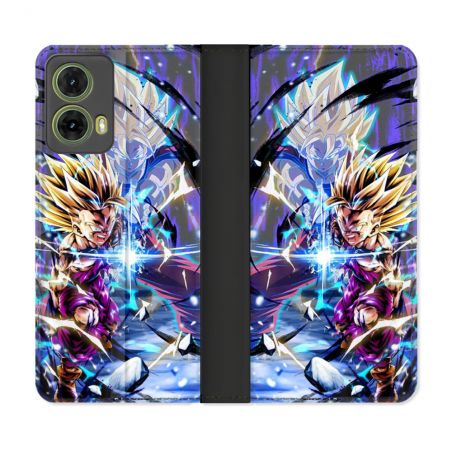 Housse cuir portefeuille Pour Motorola G85 5G Manga Dragon Ball Sangohan Duo
