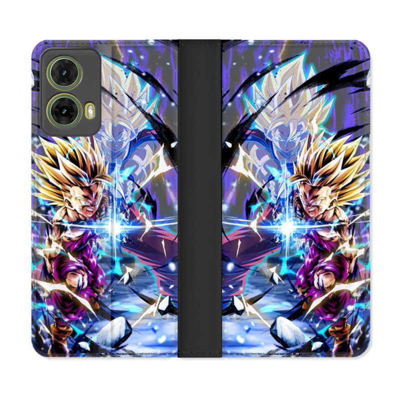 Housse cuir portefeuille Pour Motorola G85 5G Manga Dragon Ball Sangohan Duo