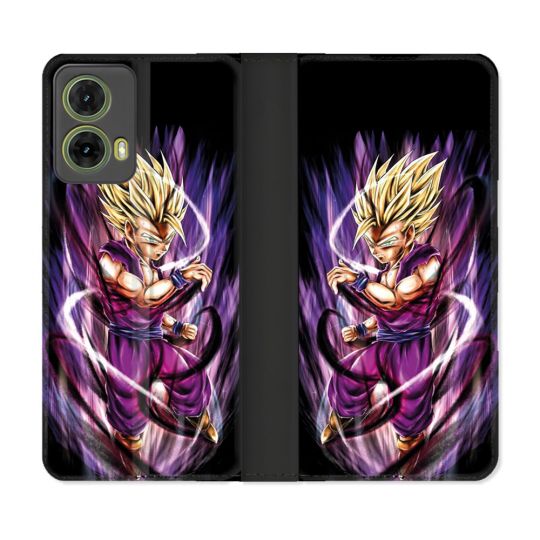 Housse cuir portefeuille Pour Motorola G85 5G Manga Dragon Ball Sangohan Violet
