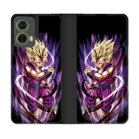 Housse cuir portefeuille Pour Motorola G85 5G Manga Dragon Ball Sangohan Violet
