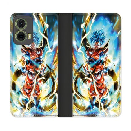 Housse cuir portefeuille Pour Motorola G85 5G Manga Dragon Ball Sangoku Blanc