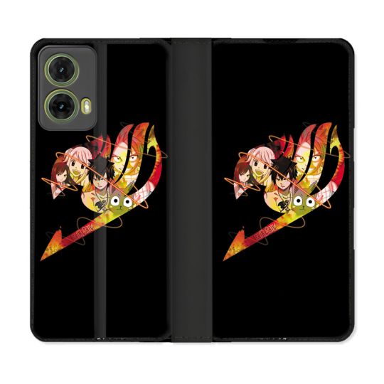 Housse cuir portefeuille Pour Motorola G85 5G Manga Fairy Tail Logo Noir