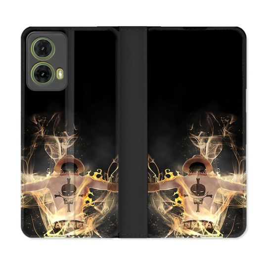 Housse cuir portefeuille Pour Motorola G85 5G Manga One Piece Ace Noir