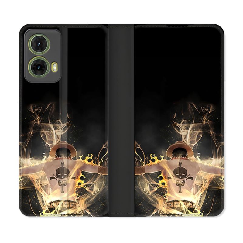 Housse cuir portefeuille Pour Motorola G85 5G Manga One Piece Ace Noir