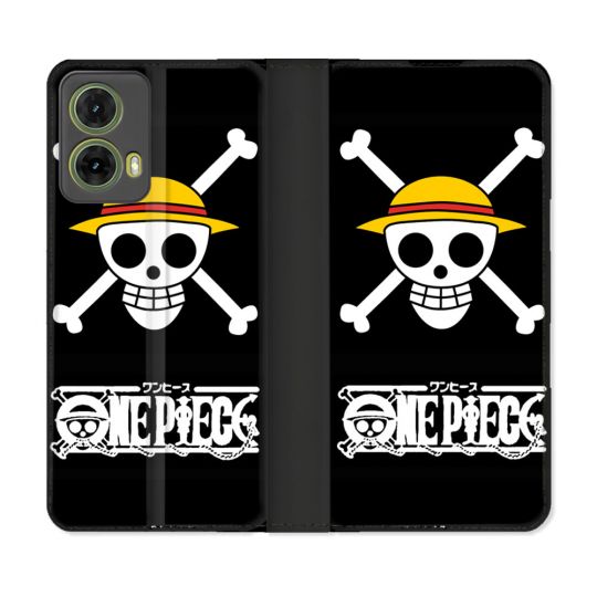 Housse cuir portefeuille Pour Motorola G85 5G Manga One Piece Tete de Mort