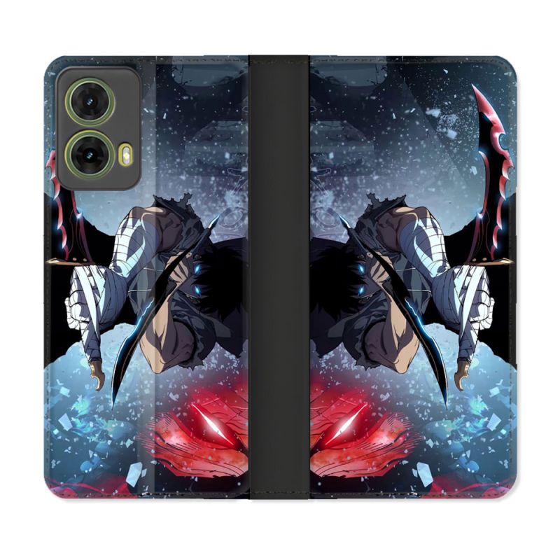 Housse cuir portefeuille Pour Motorola G85 5G Manga Solo Leveling Sung Epee