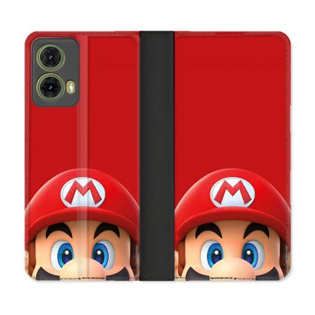 Housse cuir portefeuille Pour Motorola G85 5G Mario Rouge