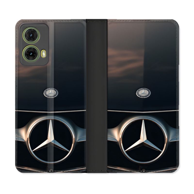 Housse cuir portefeuille Pour Motorola G85 5G Mercedes Calendre