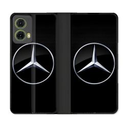 Housse cuir portefeuille Pour Motorola G85 5G Mercedes Carbone