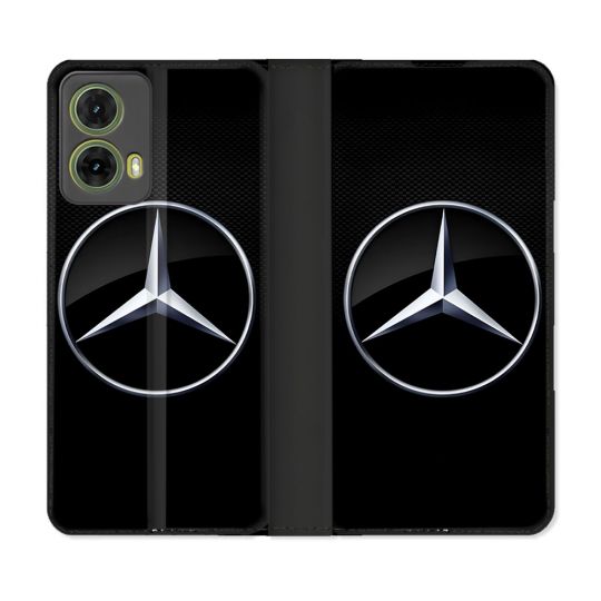 Housse cuir portefeuille Pour Motorola G85 5G Mercedes Carbone